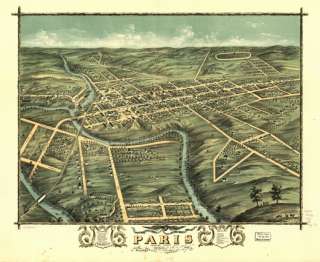 1870 Birds eye map of Paris, Bourbon Co., Kentucky  