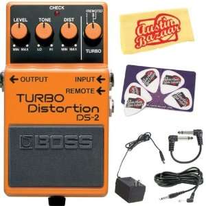com Boss DS 2 Turbo Distortion Pedal Bundle with AC Adapter, 10 Foot 