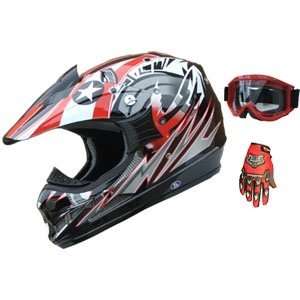  Adult DOT ATV Motocross Helmet Combo 195 Red: Sports 