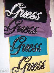 GUESS Womens Studded WATERCOLOR Logo T Shirt XS S M L XL Black Pink 