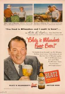 1949 actor Victor McLaglen Blatz Beer Vintage Print Ad  