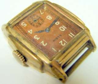   MENS 1940s VINTAGE TWO TONE YELLOW GOLD PLATED ELGIN TANQ WRIST WATCH