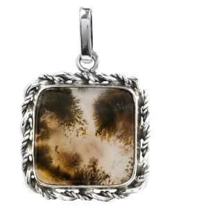 Moss Agate and Sterling Silver One of a Kind Square Pendant