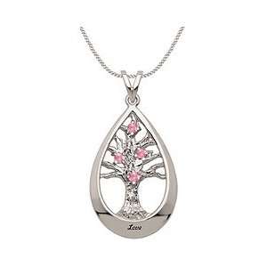  Pink Tourmaline Birthstone Family Tree Necklace: Jewelry