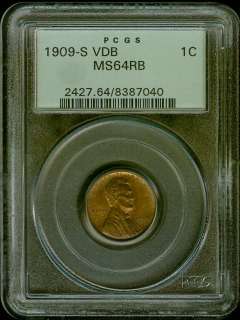 1909 S VDB 1C PCGS MS 64 Red Brown Lincoln Wheat Penny  