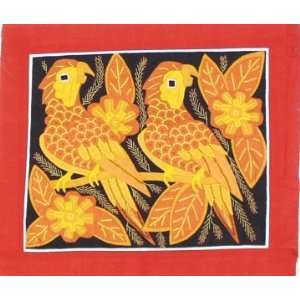  Peach Parrots ~ Mola 18 x 16 Inch