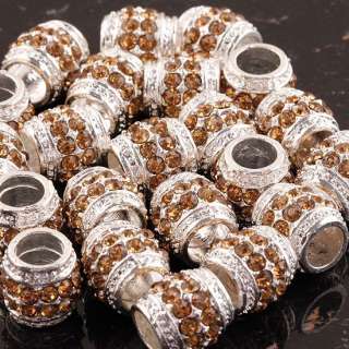 New! Shiny AB Rhinestone Drum Loose Spacer European Charms Beads Fit 