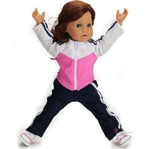   Girl Dolls, 2 Pc. Stretch Knit Pink/Navy Doll Track Suit: Toys & Games