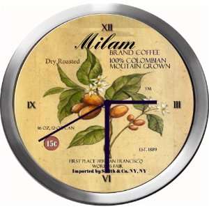  MILAM 14 Inch Coffee Metal Clock Quartz Movement: Kitchen 