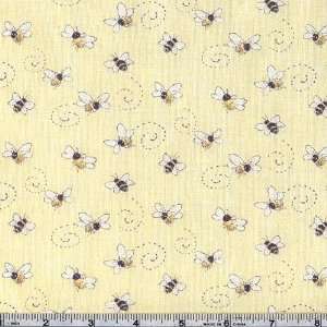  45 Wide Garden Fairy Bumbling Bees Yellow Fabric By The 