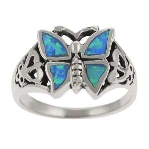  Sterling Silver and Blue Opal Butterfly Ring: Jewelry