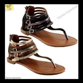 Womens Gladiator Sandals Strappy Roman Style Flats Thongs Flops Straps 