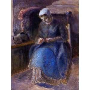  Oil Painting: Woman Sewing: Camille Pissarro Hand Painted 