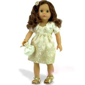 New Gold Brocade Dress fits 18 Girl American dolls  