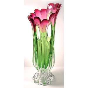  Art Glass Cranberry Tall Vase C28 with certificate: Home & Kitchen