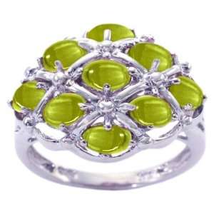 14K White Gold Cabochon Oval Gemstone Cluster Ring Peridot/Cabochon 
