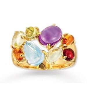    14k Yellow Gold Stunning Cabochon Multi Gemstone Ring: Jewelry