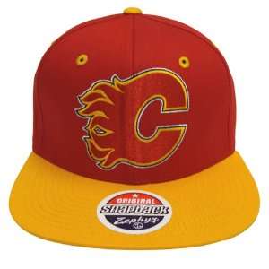  Calgary Flames Logo Zephyr Snapback Cap Hat Red Yellow 
