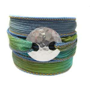 Silk Wrap Bracelet   Siver Hammered Clasp: Jewelry