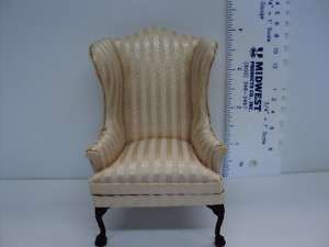 Miniature Bespaq Wing Chair/Pale Melon Strip/Mahogany  
