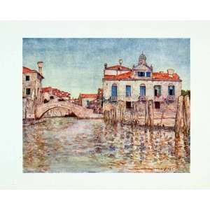  1912 Color Print Bridge Squero Boat Building Yard Venice 