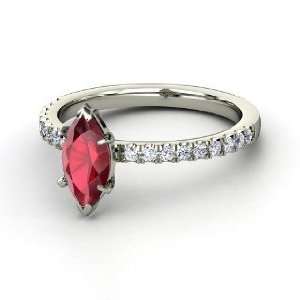  Cara Ring, Marquise Ruby Platinum Ring with Diamond 