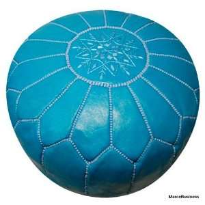  Moroccan Leather Pouf Blue Turquoise Color