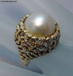 15mm Gem Mabe Pearl 14K Gold Designer Ring  