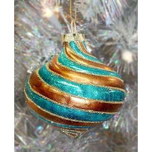  5 Bronze Teal Blue & Gold Glittery Onion Christmas 