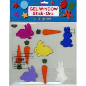  Easter Bunny Rabbits and Carrots Gel Window Clings, Set of 