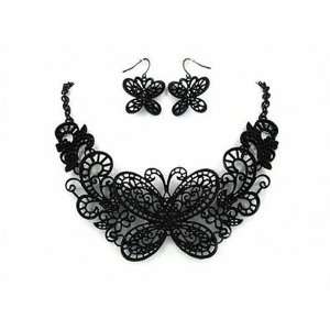  Butterfly Cut Out Statement Necklace And Earring Set Fashion Jewelry