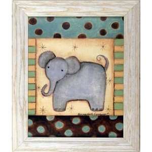  Elephant Boys Room Decor Art Teal Brown Framed Print