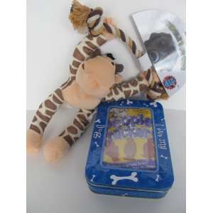    Treat Storage Tin with Deluxe Squeak Jungle Giraffe Animal Tug Toy