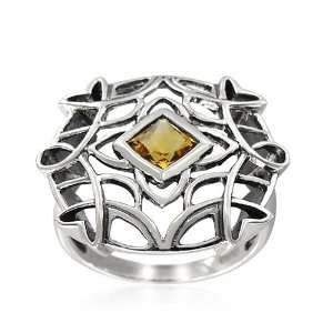  Sterling Silver Celtic Square Shaped Citrine Ring, Size 7 