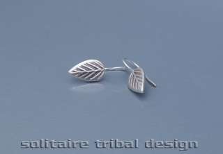 Thai Hill Tribe Single Leaf Pure Silver Tribal Earrings  