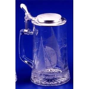  Sailing Etched German Glass Beer Stein: Kitchen & Dining