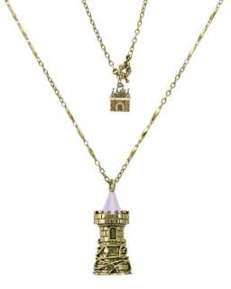 Disney Couture Icon Gold Castle Tower Perfume Bottle Necklace  