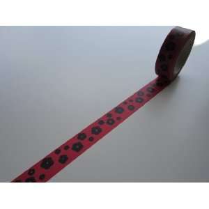   Japanese Washi Tape   Red with Black Flowers Pattern 