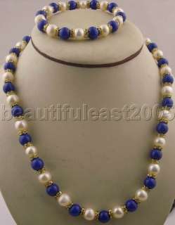 Charming 8 9mm white pearls&Celestite necklace&bracelet  