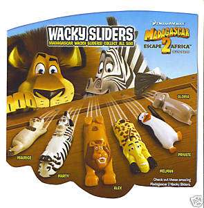 SET 6 Wacky Slider MADAGASCAR Cereal toy General Mill  