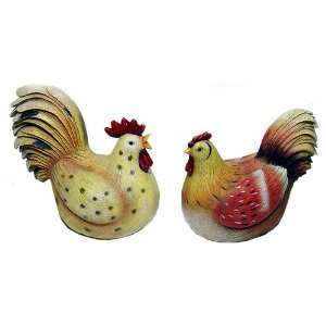  Sitting Chicken Rooster Figures   Set of 2