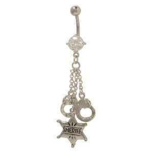  Dangling Hand Cuffs and Sheriff Star Belly Ring: Jewelry