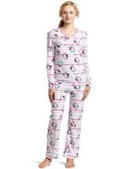 Hello Kitty Womens Print 2 Piece Long Sleeve V Neck Top and Pant 