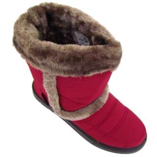 WOMENS BURGUNDY RED WINTER ICE SNOW WARM RAIN FAUX FUR LINED BOOTS 