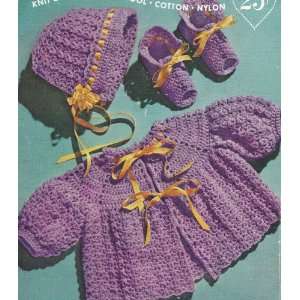 Vintage Crochet PATTERN to make   Baby Set Sacque Hat Booties. NOT a 