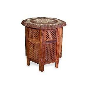  Wood and brass end table, Majestic Garden (large)