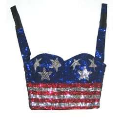  American Flag Costume   Sexy Sequin Cropped Bustier Halter Top 