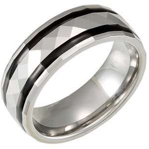   3mm Dura Tungsten Faceted Dome Band With Black Resin Inlays Size 10.5