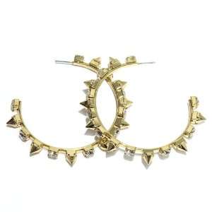   Earrings; 2.25 Diameter; Gold Metal; Clear Rhinestones; Post Jewelry