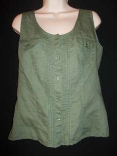 Liz & co. sleeveless button down linen blend shirt top blouse M olive 